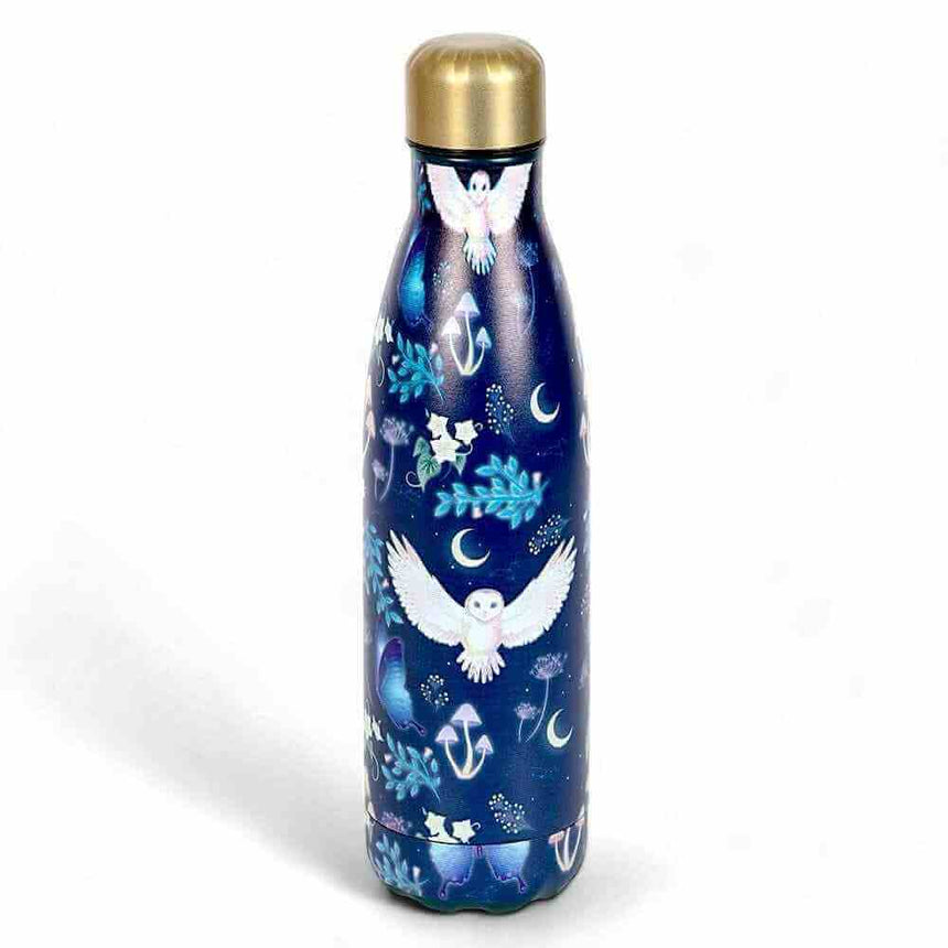 The Fashion Gift Shop: Night Flight Owl Print Metal Water Bottle for Stylish Hydration by Spirit of equinox, Water Bottles