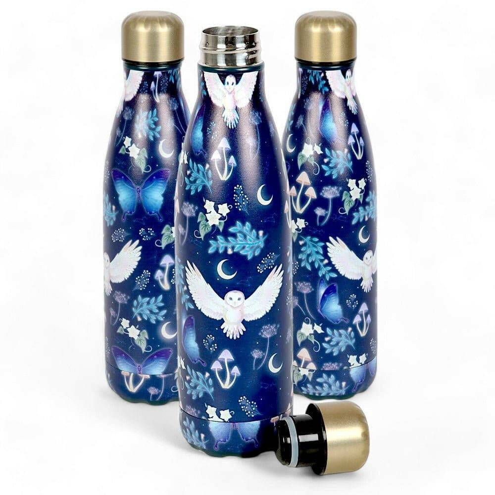 Night Flight Owl Print Metal Water Bottle  Spirit of equinox  The Fashion Gift Shop .