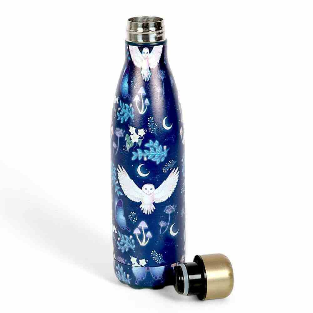 Night Flight Owl Print Metal Water Bottle for Stylish Hydration by Spirit of equinox