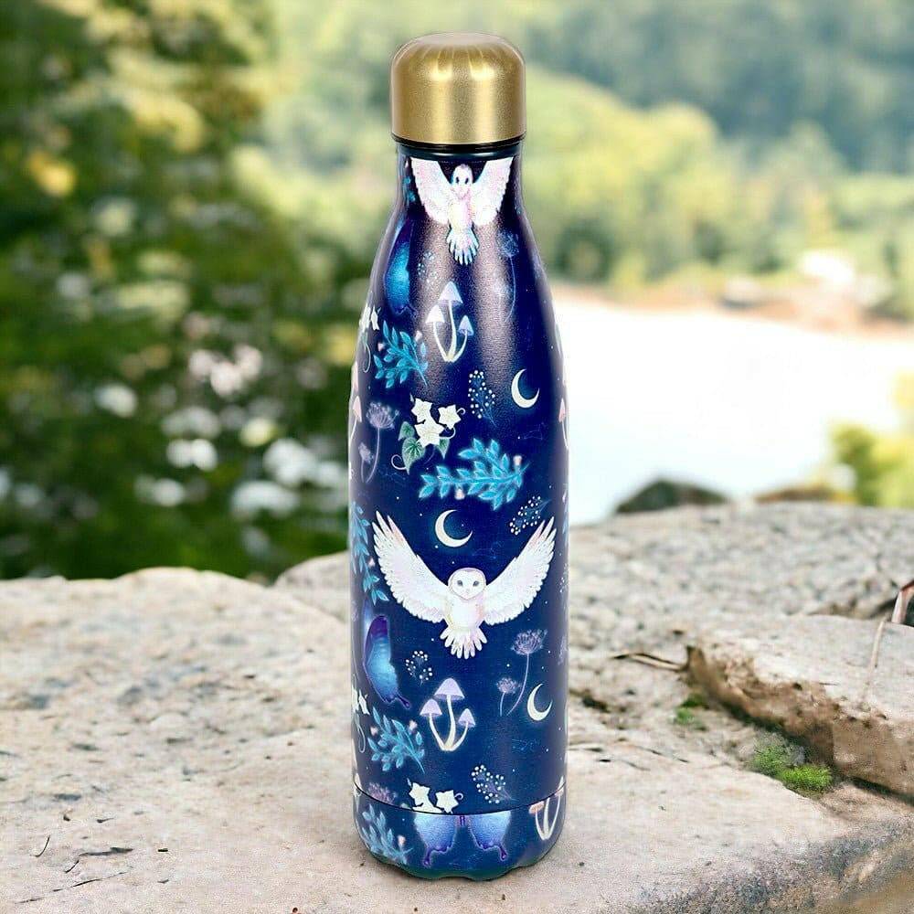 Night Flight Owl Print Metal Water Bottle  Spirit of equinox  The Fashion Gift Shop .