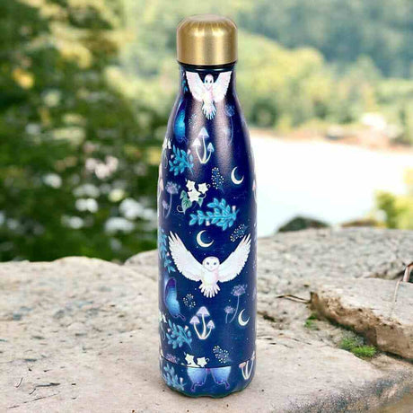 The Fashion Gift Shop: Night Flight Owl Print Metal Water Bottle for Stylish Hydration by Spirit of equinox, Water Bottles
