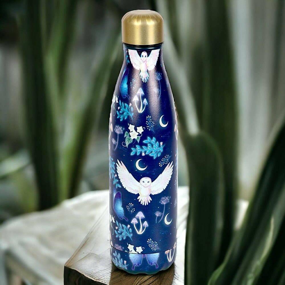 Night Flight Owl Print Metal Water Bottle  Spirit of equinox  The Fashion Gift Shop .