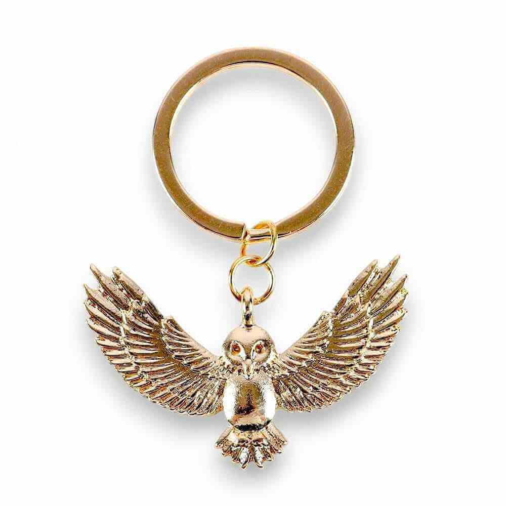 Night Owl Gold Tone Metal Keyring, Flying Owl Keychain by Jones Home & Gifts