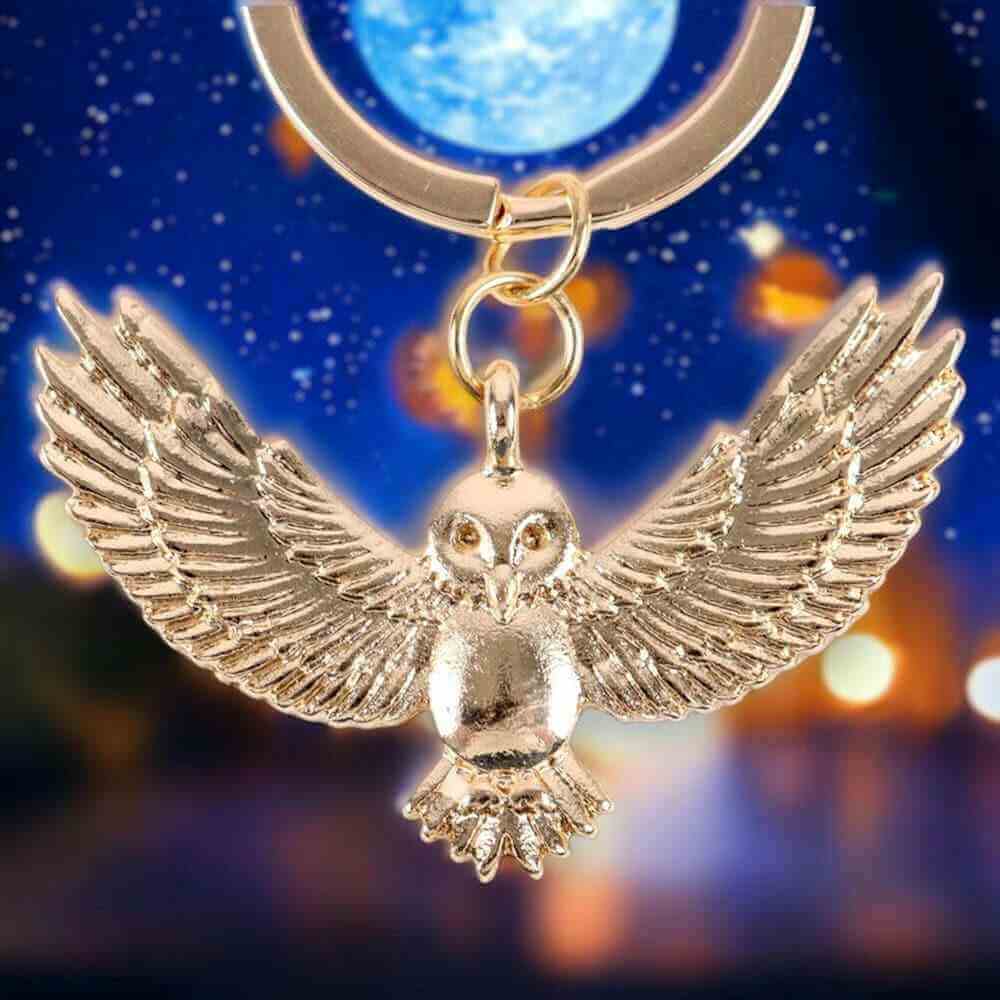 Night Owl Gold Tone Metal Keyring, Flying Owl Keychain by Jones Home & Gifts