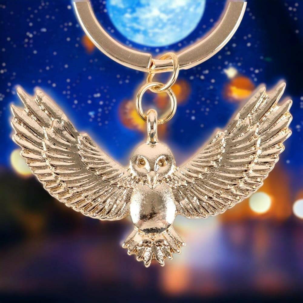 Night Owl Gold Tone Metal Keyring, Flying Owl Keychain - The Fashion Gift Shop Bag Charms & Keyrings by Jones Home & Gifts