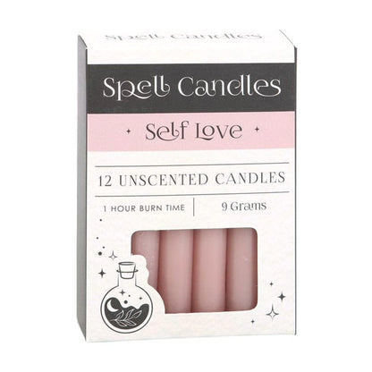 Self Love spell candle box with 12 unscented pastel pink candles