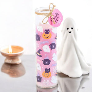 Pastel Halloween Candy Apple Tube Candle, Black Cat and Ghost Design.