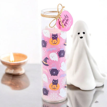 Pastel Halloween Candy Apple Tube Candle, Black Cat and Ghost Design - Candles by Temerity Jones London