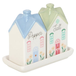 Pastel House Salt and Pepper Shakers with Floral Accents - The Fashion Gift Shop Salt Pepper Shakers by Jones Home & Gifts