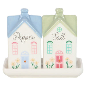 Pastel House Salt and Pepper Shakers with Floral Accents - The Fashion Gift Shop Salt Pepper Shakers by Jones Home & Gifts