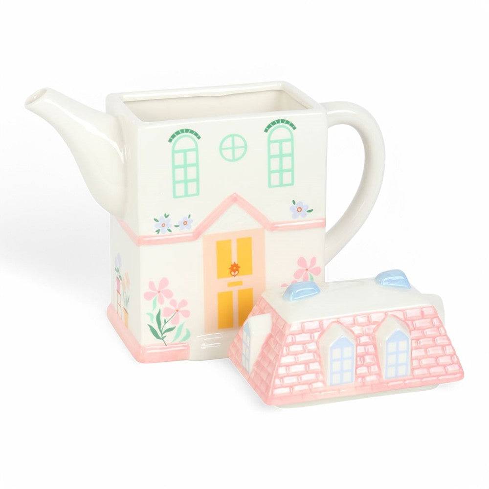 Pastel House Shaped Teapot, Storybook Cottage Design For Tea Lovers by Jones Home & Gifts