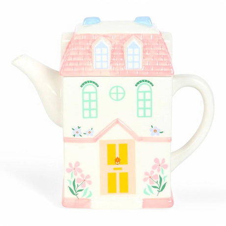 The Fashion Gift Shop: Pastel House Shaped Teapot, Storybook Cottage Design For Tea Lovers by Jones Home & Gifts, Teapots