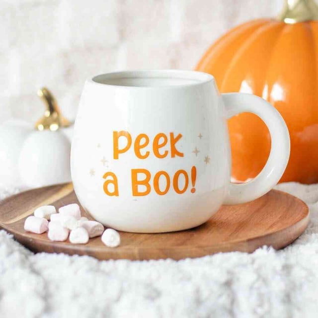 The Fashion Gift Shop: Peekaboo Ghost inside Rounded Mug, Halloween Ghostly Friend by Spirit of equinox, Mugs and Cups