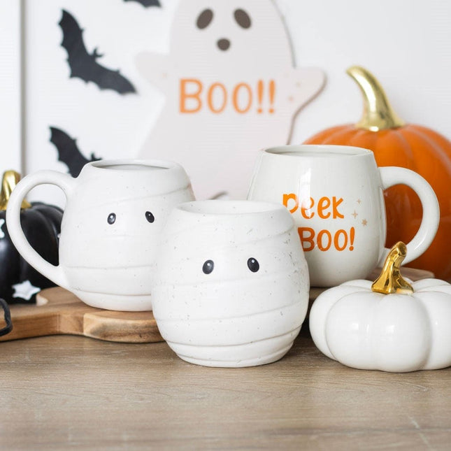 Peekaboo Ghost Rounded Mug, Halloween Ghostly Friend - Mugs and Cups by Spirit of equinox