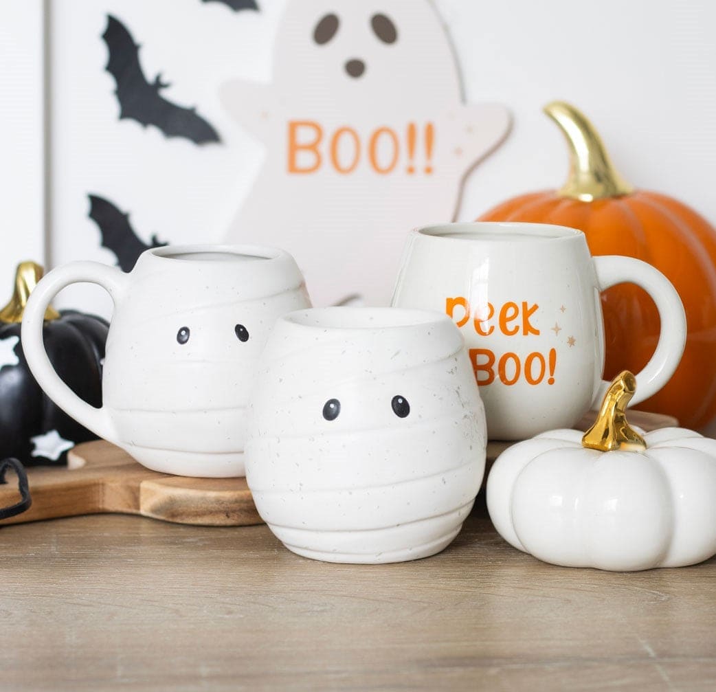 Peekaboo Ghost Rounded Mug, Halloween Ghostly Friend - Mugs and Cups by Spirit of equinox