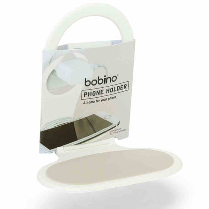Phone holder with cable tidy retail box, cream package with handle and pad