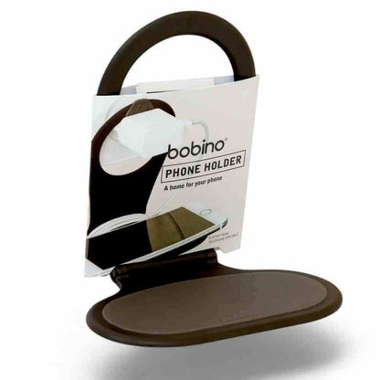 Phone holder with cable tidy retail box, dark pad and white packaging with handle