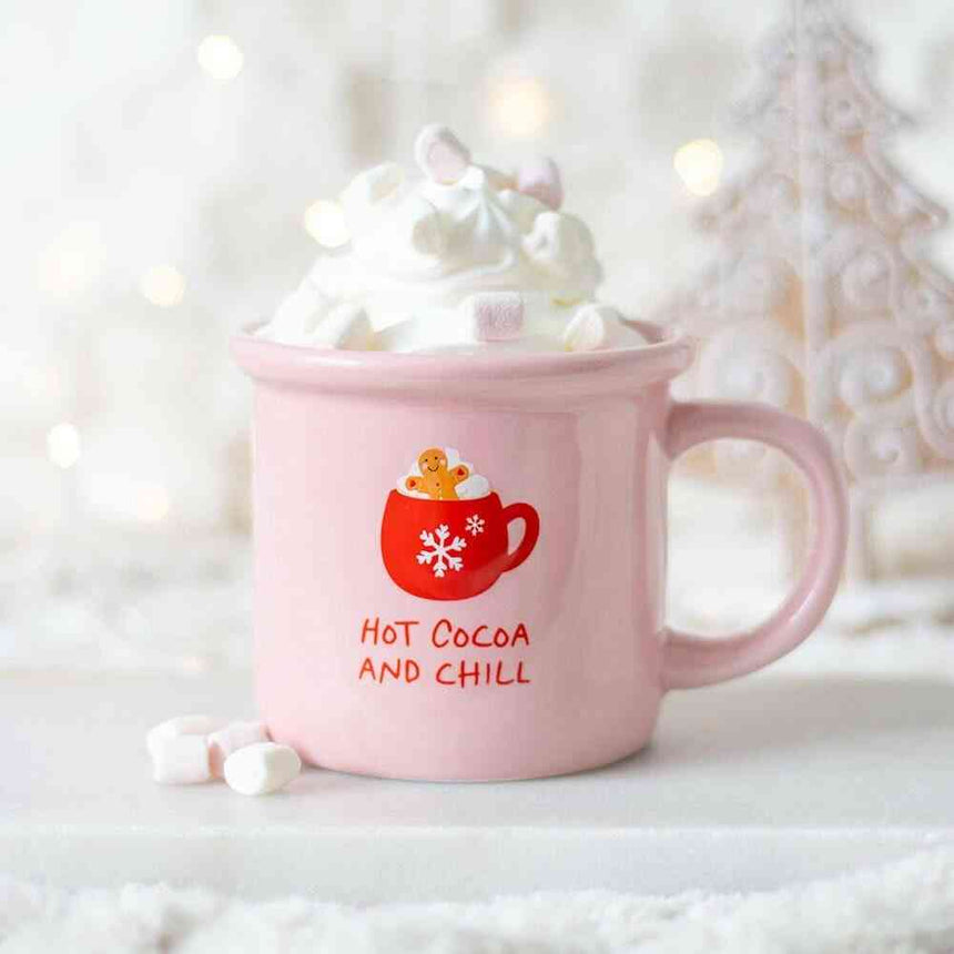 The Fashion Gift Shop: Pink Hot Cocoa and Chill Mug by Jones Home & Gifts, Mugs and Cups