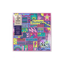 LP-shaped jigsaw puzzle box with colorful pop-star collage artwork