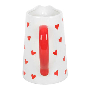 The Fashion Gift Shop: Red Heart Print Ceramic White Flower Jug, Valentines Gift for Her by Jones Home & Gifts, Flower Jugs