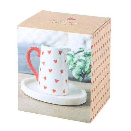 The Fashion Gift Shop: Red Heart Print Ceramic White Flower Jug, Valentines Gift for Her by Jones Home & Gifts, Flower Jugs