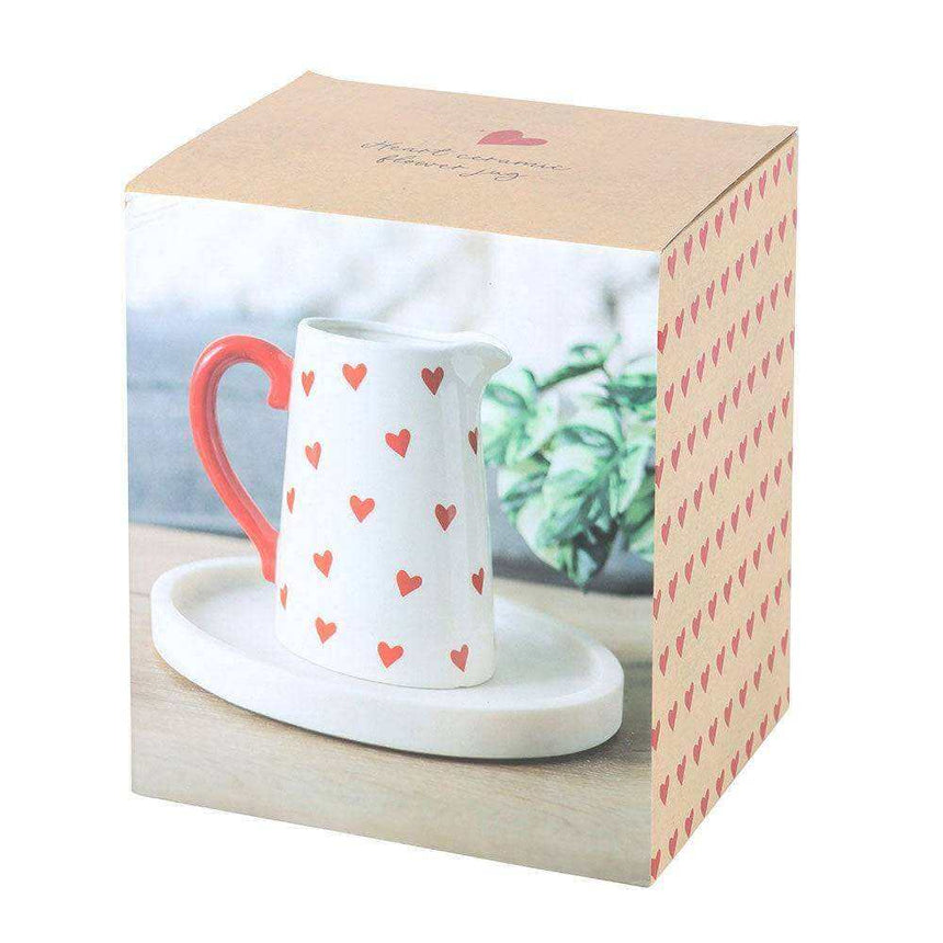 The Fashion Gift Shop: Red Heart Print Ceramic White Flower Jug, Valentines Gift for Her by Jones Home & Gifts, Flower Jugs