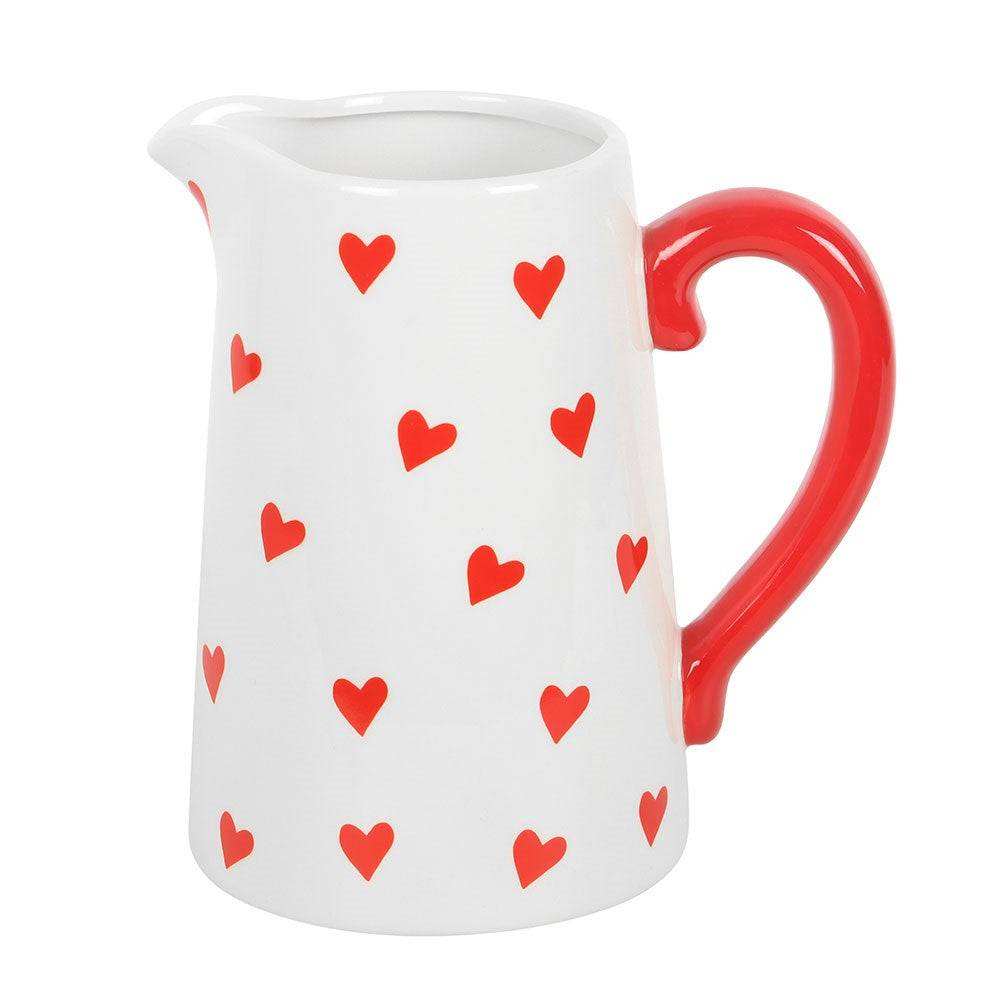 Red Heart Print Ceramic White Flower Jug, Valentines Gift for Her by Jones Home & Gifts