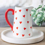 Red Heart Print Ceramic White Flower Jug, Valentines Gift for Her - Flower Jugs by Jones Home & Gifts