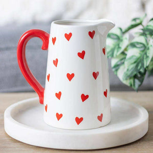 Red Heart Print Ceramic White Flower Jug, Valentines Gift for Her - The Fashion Gift Shop Flower Jugs by Jones Home & Gifts