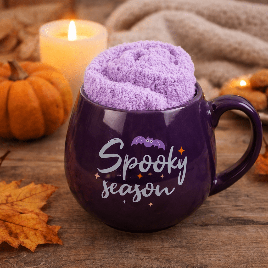 The Fashion Gift Shop: Spooky Season Mug & Lilac Fluffy Socks Gift Set (500ml) | Pastel Halloween Mug by Spirit of equinox, Mugs and Cups