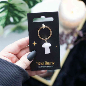 The Fashion Gift Shop: Rose Quartz Crystal Mushroom Keyring for Healing Energy by Spirit of equinox, Bag Charms & Keyrings