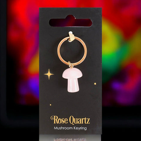 Rose Quartz Crystal Mushroom Keyring - Bag Charms & Keyrings by Spirit of equinox