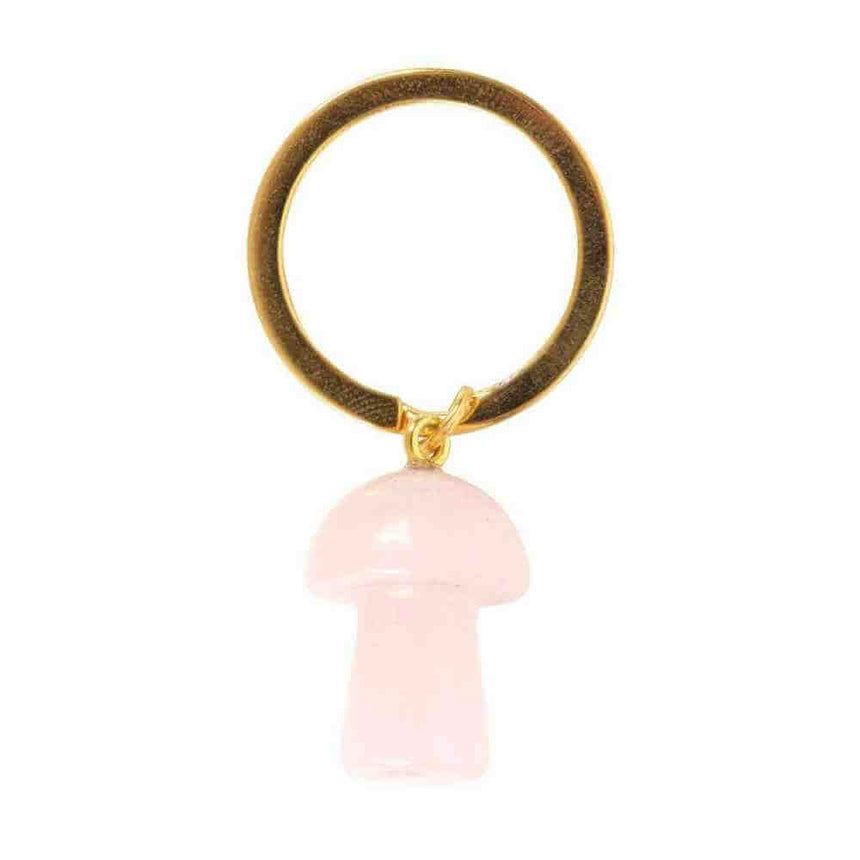 The Fashion Gift Shop: Rose Quartz Crystal Mushroom Keyring for Healing Energy by Spirit of equinox, Bag Charms & Keyrings