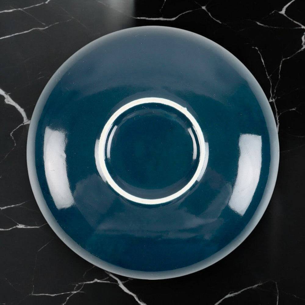 Round trinket dish with dark blue glossy top and white inner ring detail