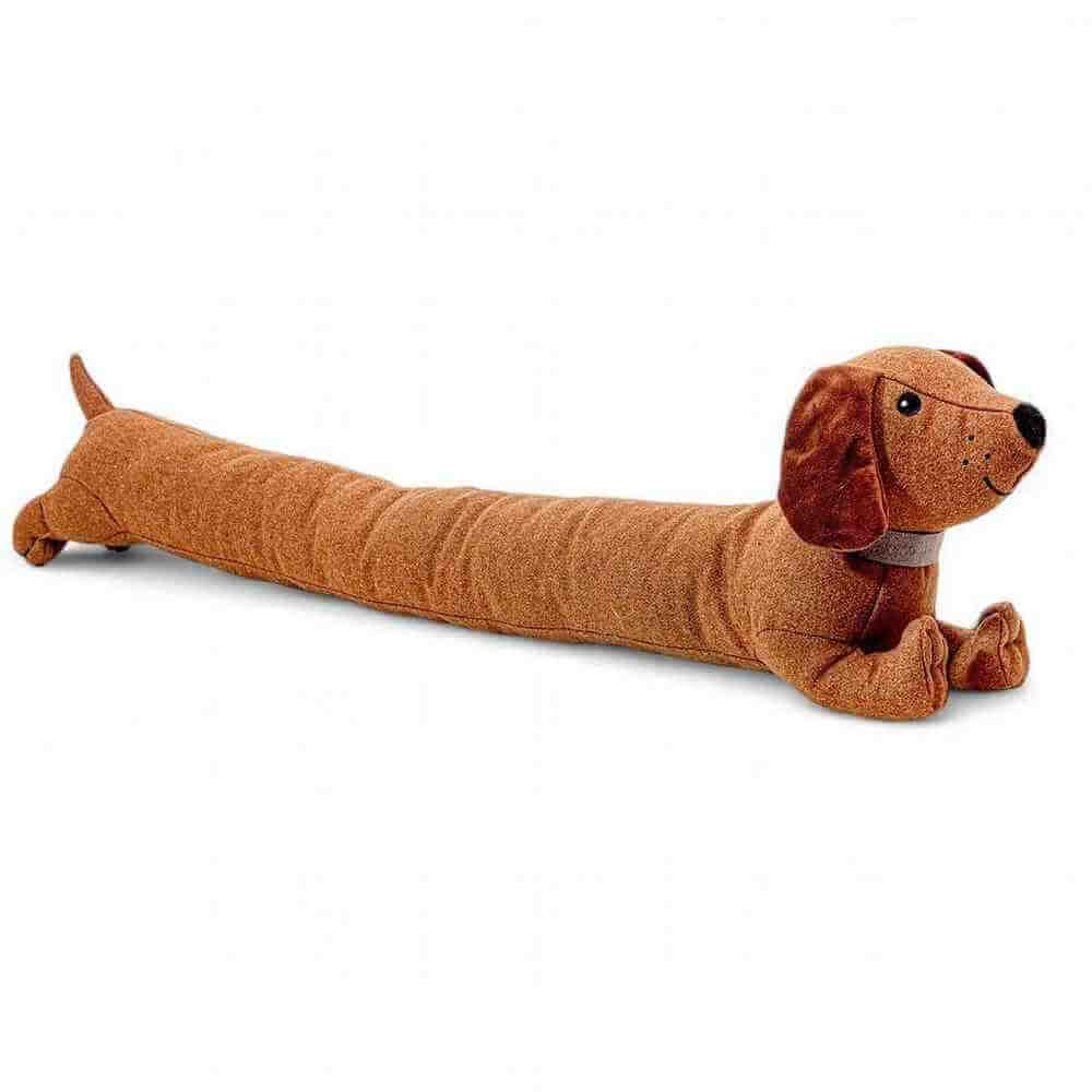 Dachshund draft excluder plush, stretched body with raised head and floppy ears