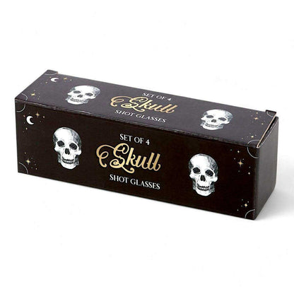 Skull shot glasses gift box, set of 4 with skull graphics and moon-star details