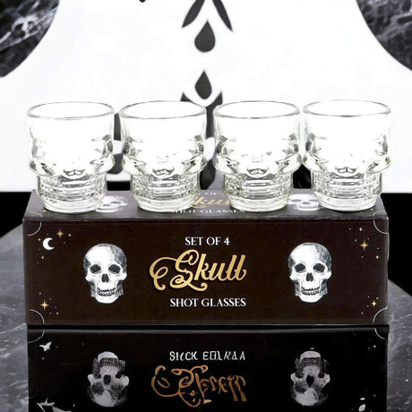 The Fashion Gift Shop: Set of 4 Skull Shot Glasses, Skull Design, Halloween Gift Ware by Puckator, Shot Glasses