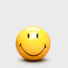Yellow smiley pool ball bottle opener with black eyes and wide smile