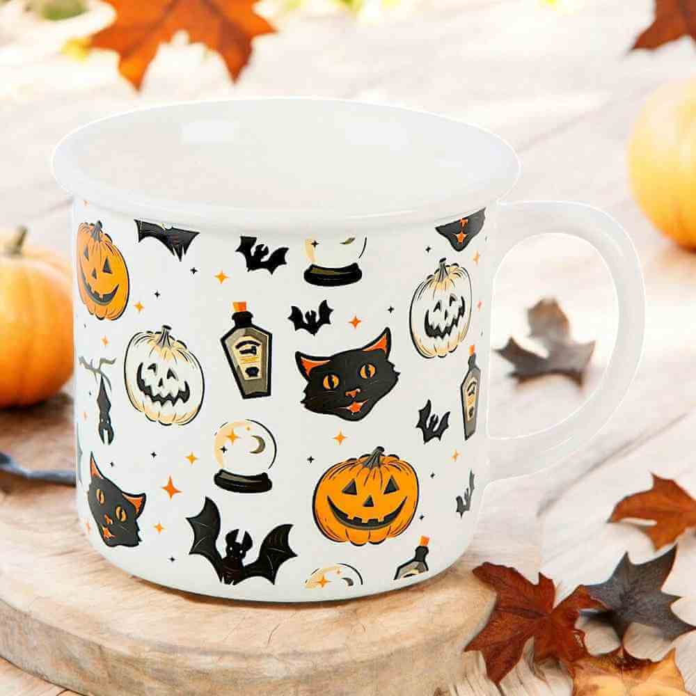 Vintage Halloween Enamel Mug - Spooky Season Must-Have for Fall Celebrations by Spirit of equinox