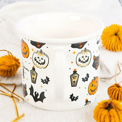 Spooky Cat and Pumpkin Print Mug, Halloween Black Cat. Pumpkins - Mugs and Cups by Spirit of equinox