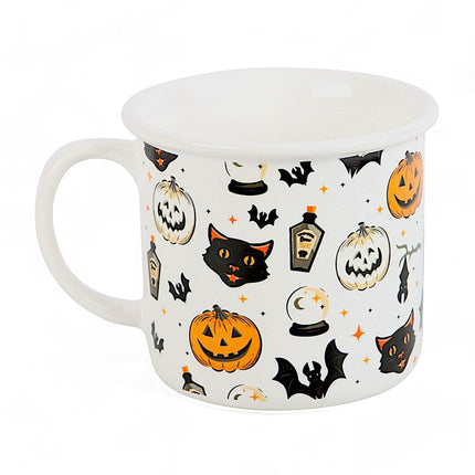 Spooky Cat and Pumpkin Print Mug, Halloween Black Cat. Pumpkins - Mugs and Cups by Spirit of equinox