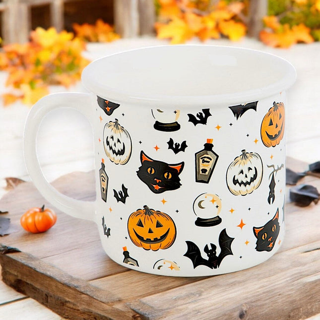 Spooky Cat and Pumpkin Print Mug, Halloween Black Cat. Pumpkins - Mugs and Cups by Spirit of equinox