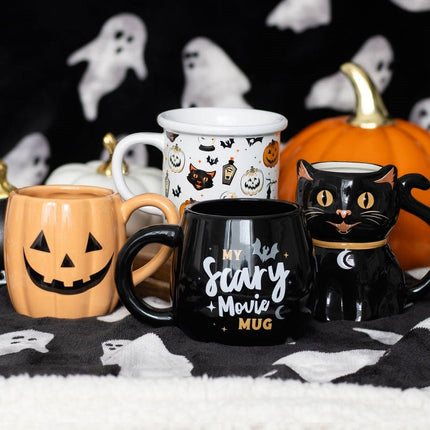 Spooky Cat and Pumpkin Print Mug, Halloween Black Cat. Pumpkins - Mugs and Cups by Spirit of equinox