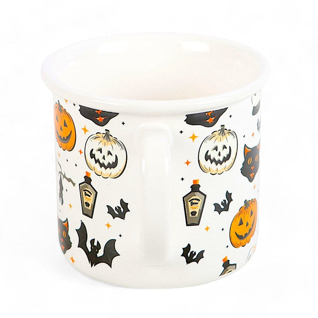 Spooky Cat and Pumpkin Print Mug, Halloween Black Cat. Pumpkins - Mugs and Cups by Spirit of equinox