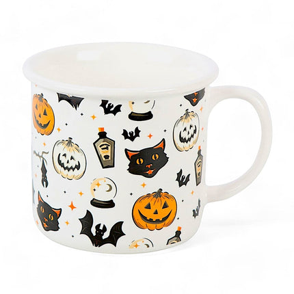 Spooky Cat and Pumpkin Print Mug, Halloween Black Cat. Pumpkins - Mugs and Cups by Spirit of equinox