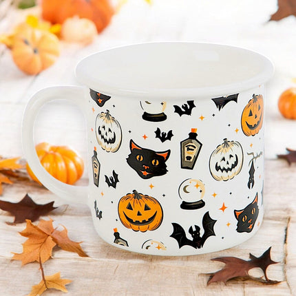 Spooky Cat and Pumpkin Print Mug, Halloween Black Cat. Pumpkins - Mugs and Cups by Spirit of equinox