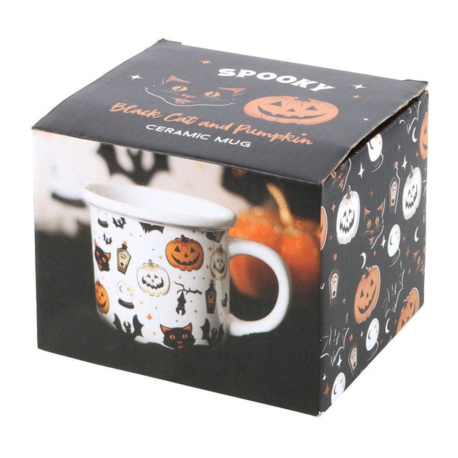 Spooky Cat and Pumpkin Print Mug, Halloween Black Cat. Pumpkins - Mugs and Cups by Spirit of equinox