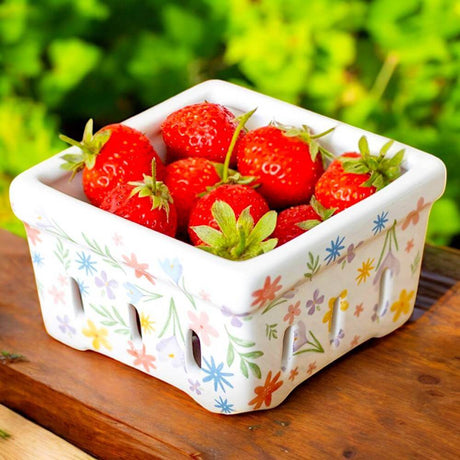 The Fashion Gift Shop: Spring Floral Print Ceramic Berry Serving Basket and Small Snack Bowl by Jones Home & Gifts, Serving Dishes