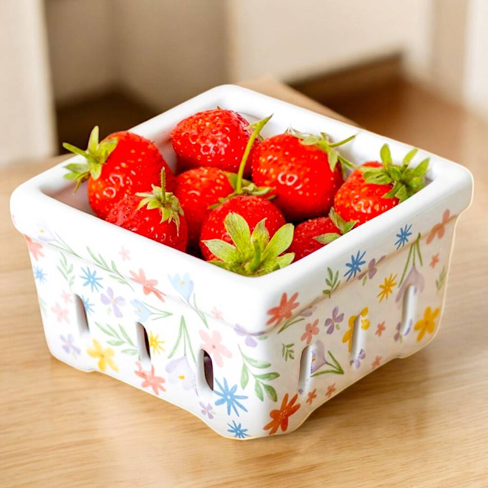 Spring Floral Print Ceramic Berry Serving Basket and Small Snack Bowl - The Fashion Gift Shop by Jones Home & Gifts