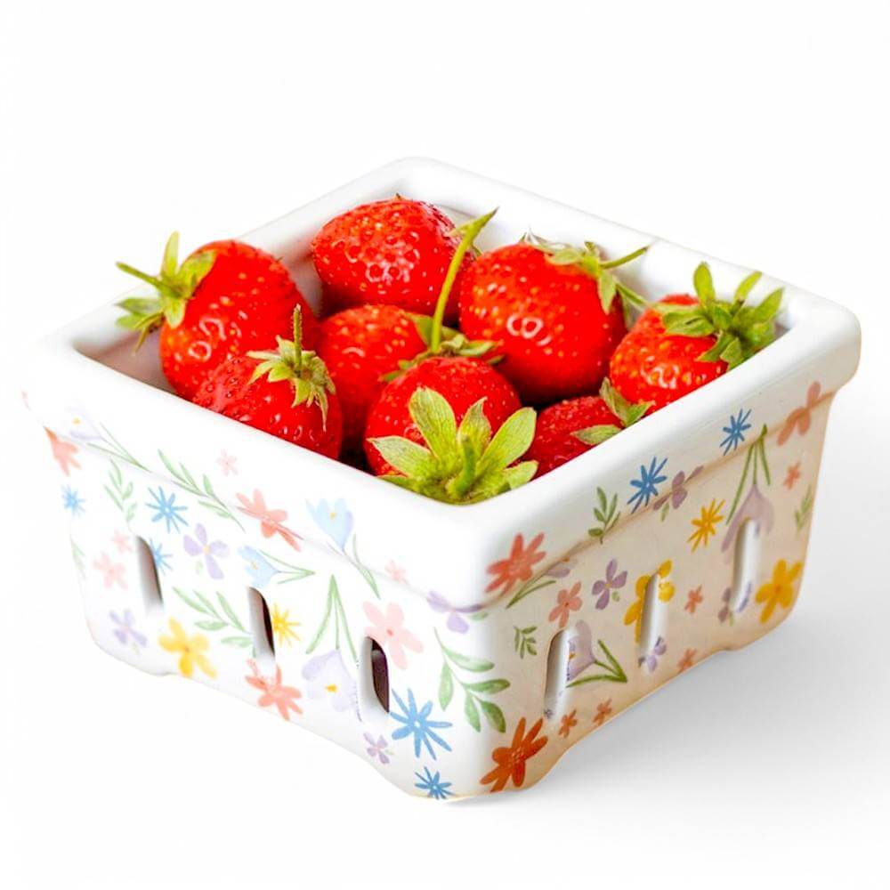 The Fashion Gift Shop: Spring Floral Print Ceramic Berry Serving Basket and Small Snack Bowl by Jones Home & Gifts, Serving Dishes